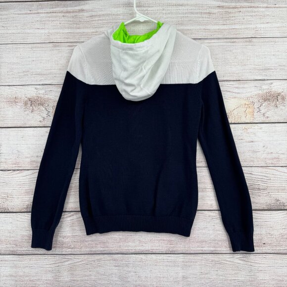 L-RL Lauren Active Full Zip Knit Hoodie Sweater Women's Medium‎ Blue/White - Picture 2 of 14